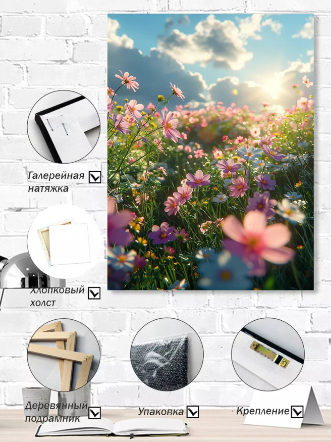 Постер на холсте &amp;quot;Цветущий луг на закате&amp;quot;