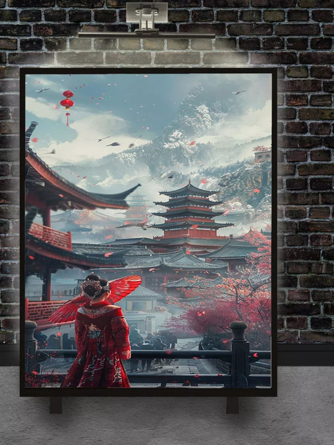 Постер на холсте &amp;quot;Гейша с зонтом в японском саду&amp;quot;