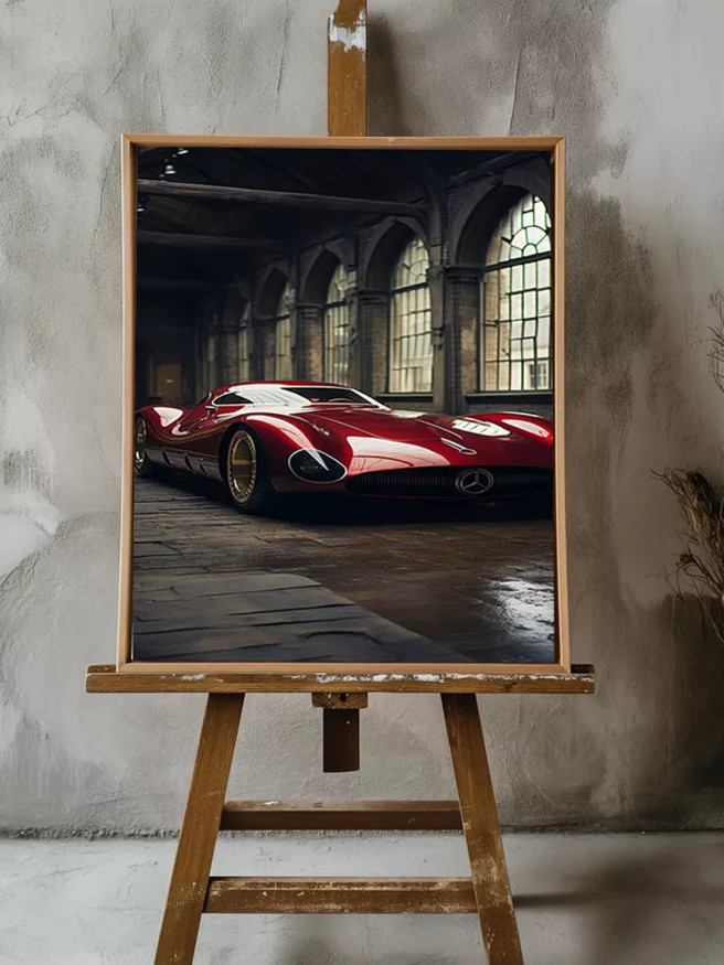 Постер на холсте &amp;quot;Красный спорткар в ангаре&amp;quot;