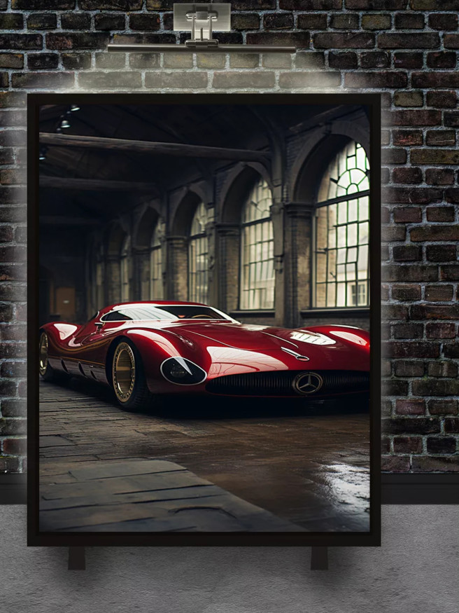 Постер на холсте &amp;quot;Красный спорткар в ангаре&amp;quot;
