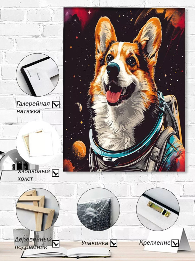Постер на холсте &amp;quot;Космический корги в скафандре&amp;quot;