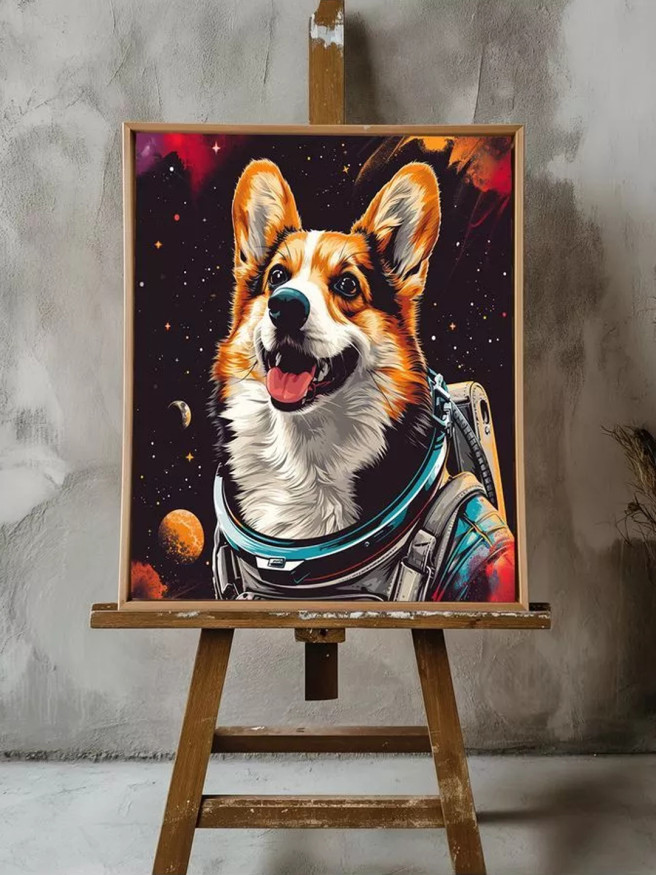 Постер на холсте &amp;quot;Космический корги в скафандре&amp;quot;