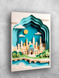 Holstga bosilgan poster "Daryo ustidagi shahar"