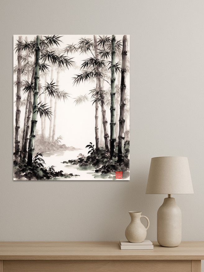 Holstga bosilgan poster &amp;quot;Ko‘l bo‘yidagi bambukzor&amp;quot;