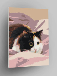 Raqamlar bo&#039;yicha rasm &quot;Qo&#039;rqqan mushuk adyolda&quot;