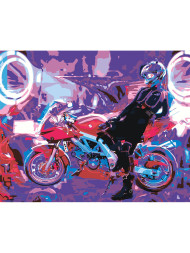Флуоресцентная картина по номерам &amp;quot;Гонки на мотоцикле&amp;quot;