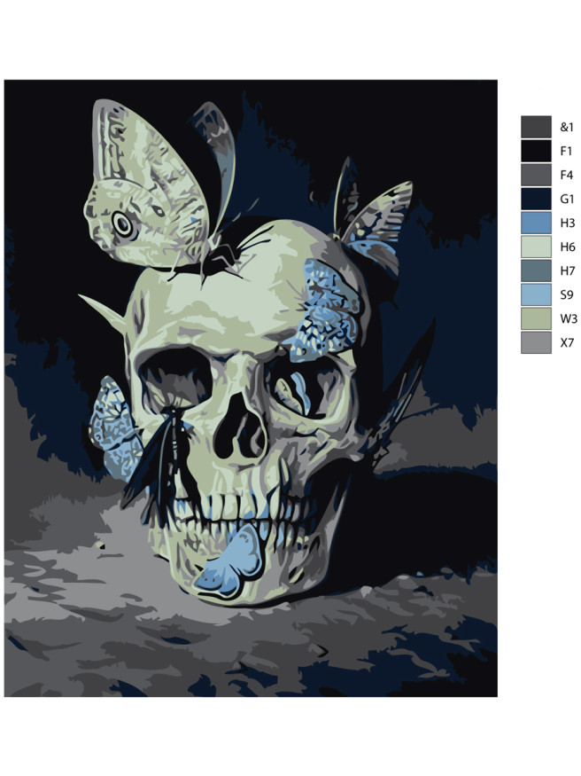 Картина по номерам &amp;quot;Череп и бабочки&amp;quot;