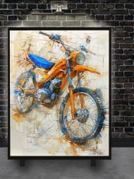 Holstga bosilgan poster "To‘q sariқ mototsikl sketchi"