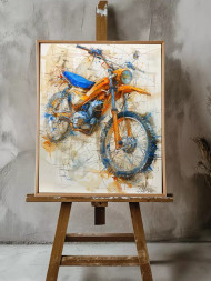 Holstga bosilgan poster "To‘q sariқ mototsikl sketchi"