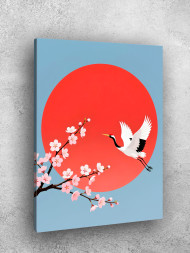 Holstga bosilgan poster &quot;Tongda turna va sakura&quot;