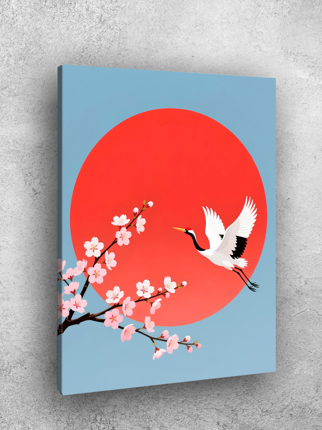 Holstga bosilgan poster &amp;quot;Tongda turna va sakura&amp;quot;