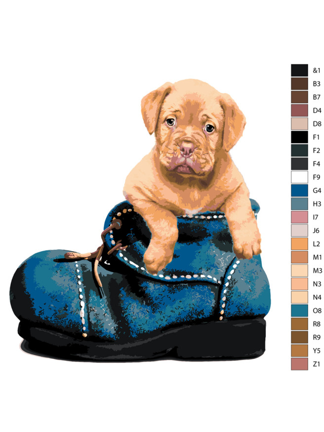 Raqamlar bo&amp;#039;yicha rasm &amp;quot;Oyoq kiyimdagi kuchukcha&amp;quot;