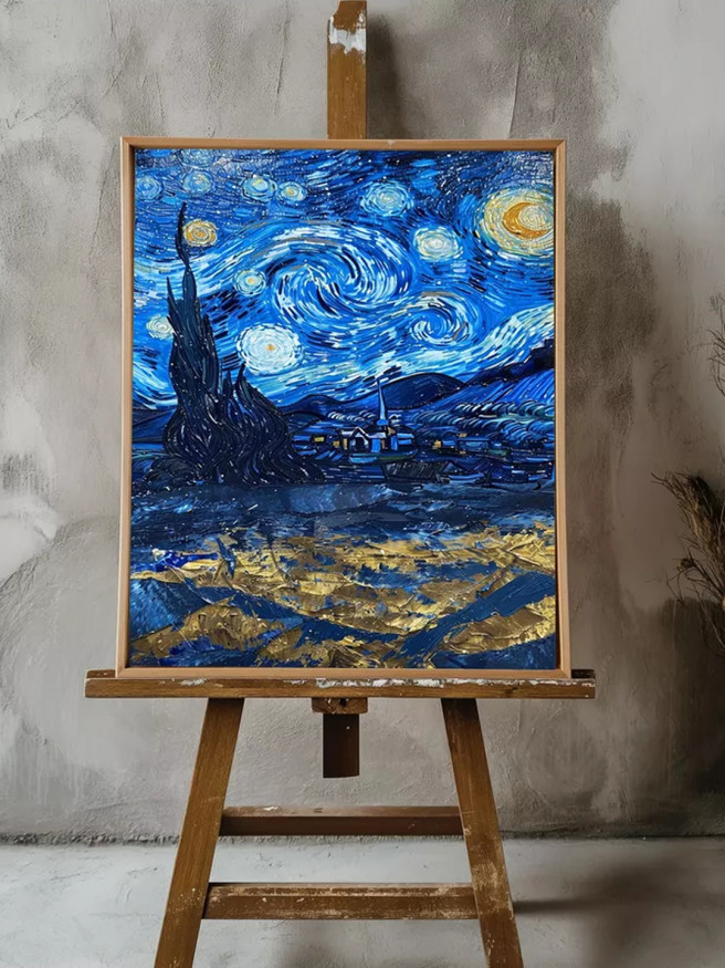 Holstga bosilgan poster &amp;quot;Oltin yulduzli tun&amp;quot;