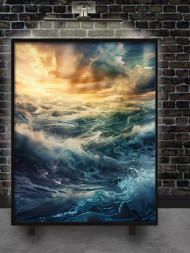 Holstga bosilgan poster &quot;Quyosh botishidagi toʻlqinli dengiz&quot;