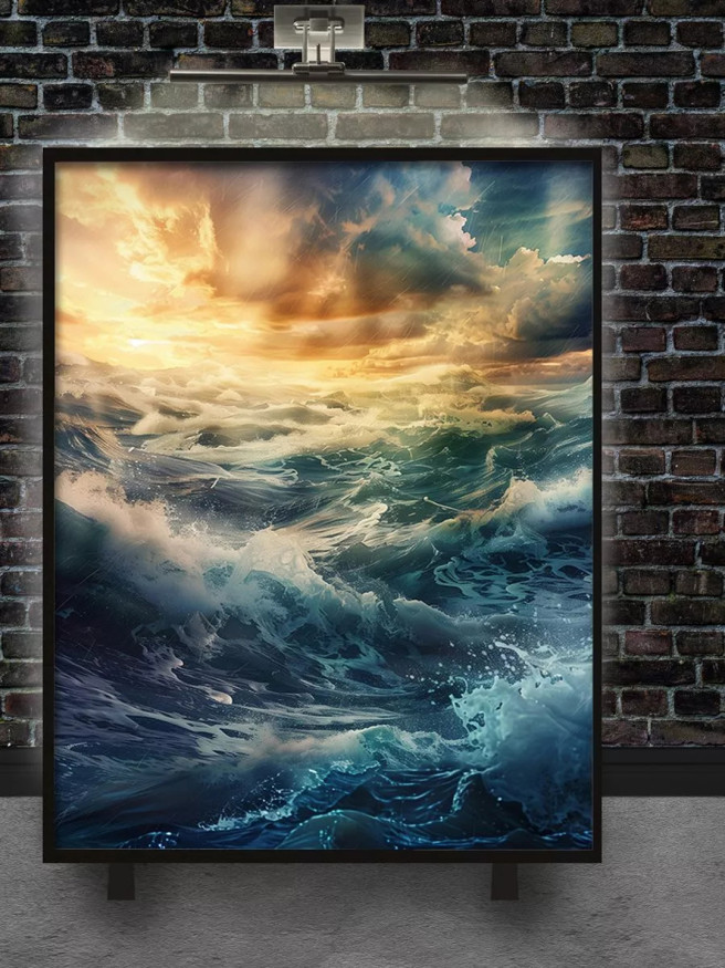 Holstga bosilgan poster &amp;quot;Quyosh botishidagi toʻlqinli dengiz&amp;quot;