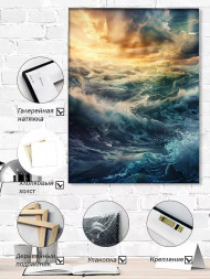 Holstga bosilgan poster &quot;Quyosh botishidagi toʻlqinli dengiz&quot;