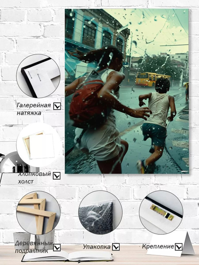 Постер на холсте &amp;quot;Бег под дождём в городе&amp;quot;