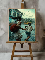 Holstga bosilgan poster &quot;Shaharda yomg‘ir ostida yugurish&quot;