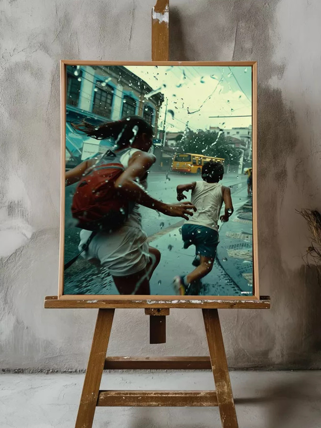 Постер на холсте &amp;quot;Бег под дождём в городе&amp;quot;