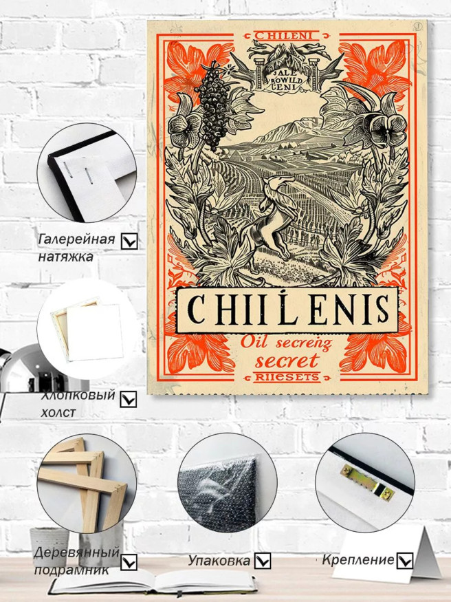 Holstga bosilgan poster &amp;quot;Vintage Chili posteri&amp;quot;