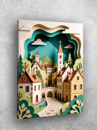 Holstga bosilgan poster "Tog‘ daryosi bo‘yidagi shahar"