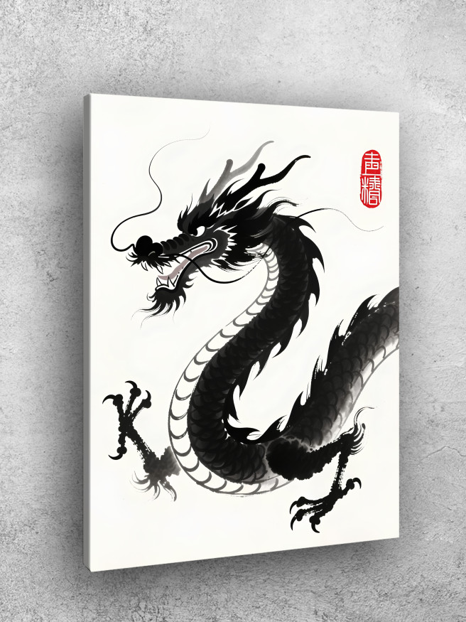 Holstga bosilgan poster &amp;quot;Xitoy uslubidagi qora ajdaho&amp;quot;