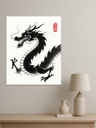 Holstga bosilgan poster &quot;Xitoy uslubidagi qora ajdaho&quot;