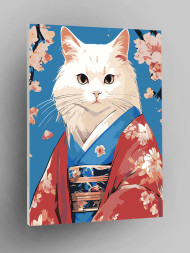 Raqamlar bo&#039;yicha rasm &quot;Kimono kiygan oq mushuk&quot;