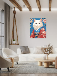 Raqamlar bo&#039;yicha rasm &quot;Kimono kiygan oq mushuk&quot;