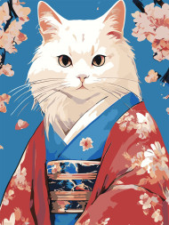 Raqamlar bo&#039;yicha rasm &quot;Kimono kiygan oq mushuk&quot;