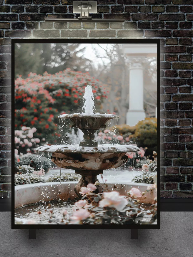 Постер на холсте &amp;quot;Фонтан среди роз в саду&amp;quot;