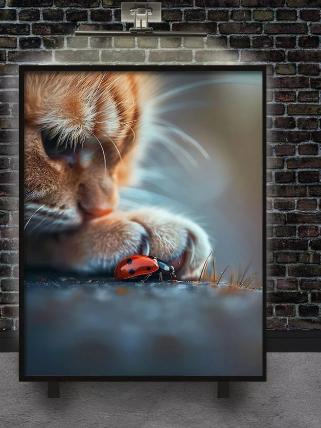 Постер на холсте &amp;quot;Котёнок и божья коровка&amp;quot;