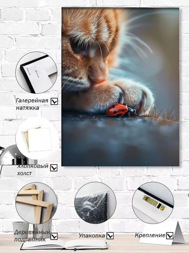 Постер на холсте &amp;quot;Котёнок и божья коровка&amp;quot;