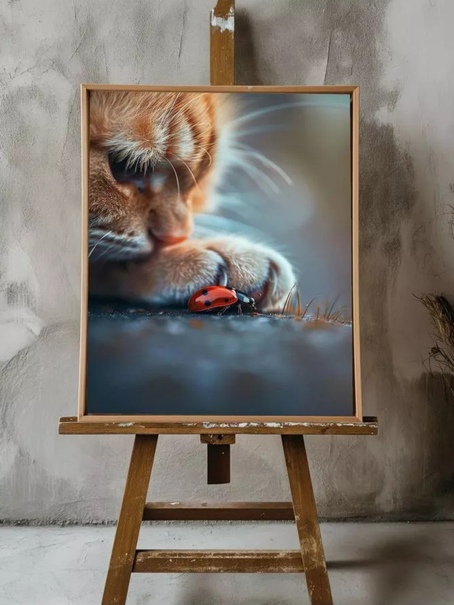 Постер на холсте &amp;quot;Котёнок и божья коровка&amp;quot;