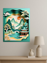 Holstga bosilgan poster &quot;Daryo bo‘yidagi sharq manzarasi&quot;