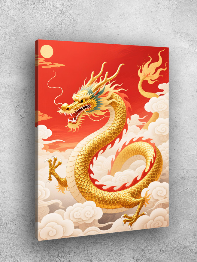 Постер на холсте &amp;quot;Золотой дракон над облаками&amp;quot;