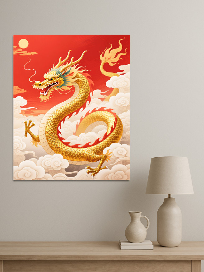 Постер на холсте &amp;quot;Золотой дракон над облаками&amp;quot;