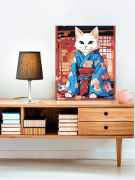 Raqamlar bo&#039;yicha rasm &quot;Kimono kiygan ko&#039;k ko&#039;zli mushuk&quot;