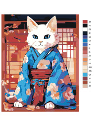 Raqamlar bo&#039;yicha rasm &quot;Kimono kiygan ko&#039;k ko&#039;zli mushuk&quot;