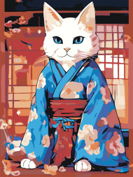 Raqamlar bo&#039;yicha rasm &quot;Kimono kiygan ko&#039;k ko&#039;zli mushuk&quot;