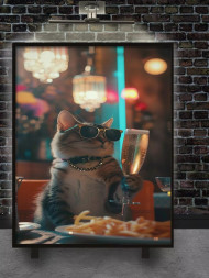 Постер на холсте &amp;quot;Гламурный кот с бокалом&amp;quot;