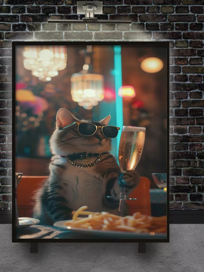 Holstga bosilgan poster &amp;quot;Bokal koʻtargan zamonaviy mushuk&amp;quot;