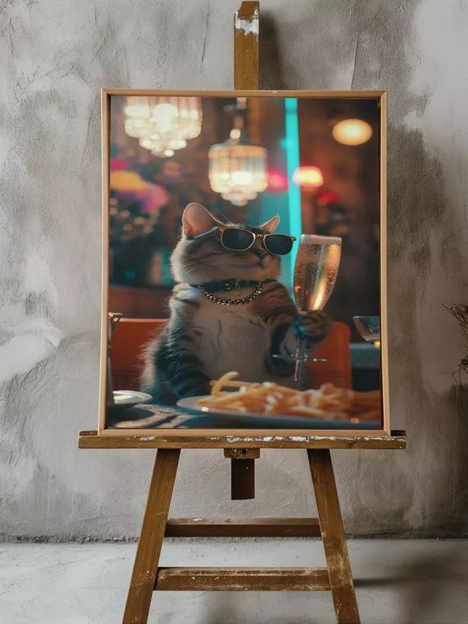 Holstga bosilgan poster &amp;quot;Bokal koʻtargan zamonaviy mushuk&amp;quot;