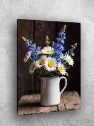 Постер на холсте &amp;quot;Ромашки и васильки в кружке&amp;quot;