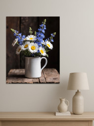 Постер на холсте &amp;quot;Ромашки и васильки в кружке&amp;quot;