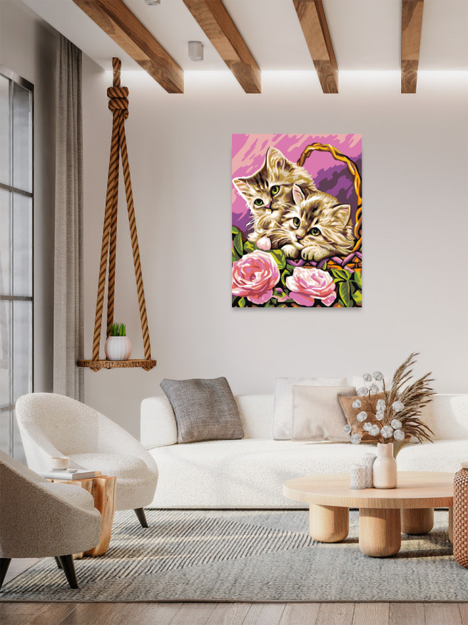Картина по номерам &amp;quot;Котята в корзине&amp;quot;