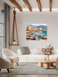 Raqamlar bo'yicha rasm "Sohilda bo'sh qayiqlar"