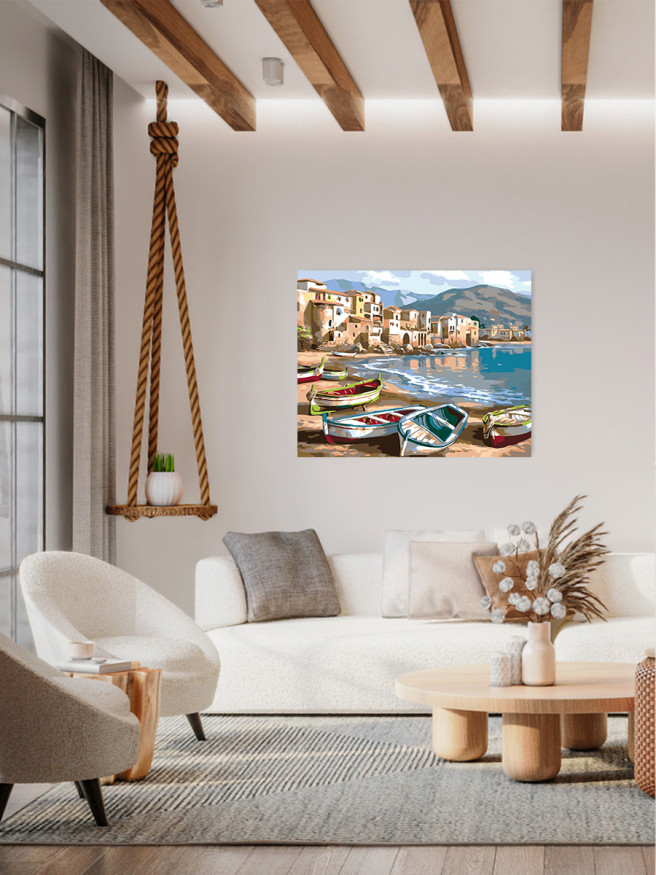 Raqamlar bo&amp;#039;yicha rasm &amp;quot;Sohilda bo&amp;#039;sh qayiqlar&amp;quot;