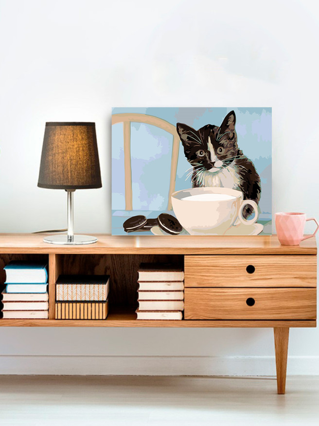 Картина по номерам &amp;quot;Котик с чашкой кофе&amp;quot;