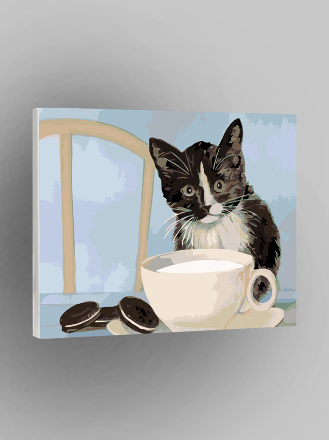 Картина по номерам &amp;quot;Котик с чашкой кофе&amp;quot;